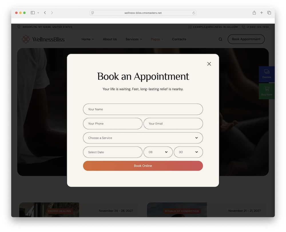 wellness bliss wordpress theme appointment booking
