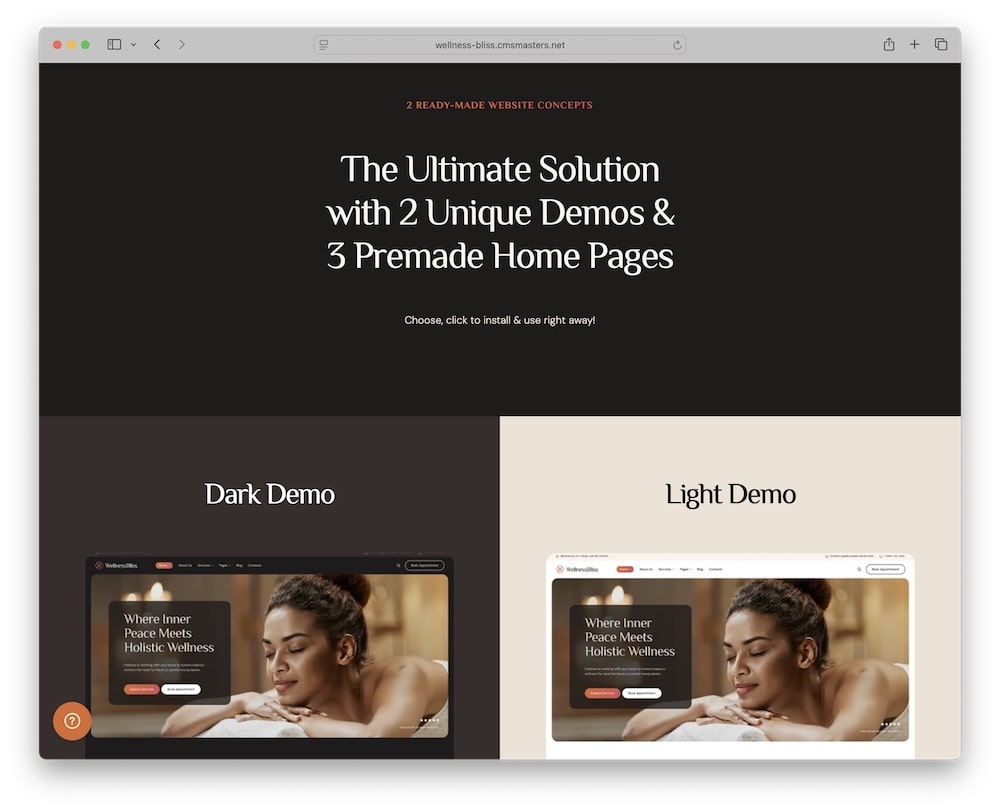wellness bliss wordpress theme predefined demos