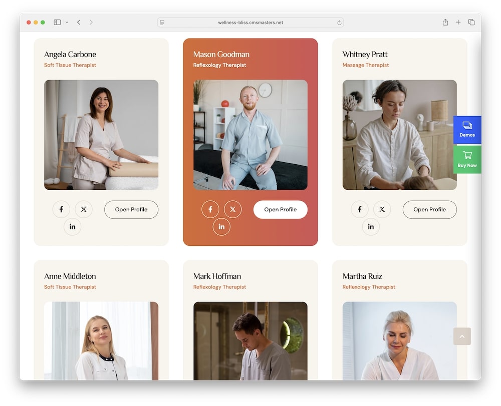 wellness bliss wordpress theme team member profiles