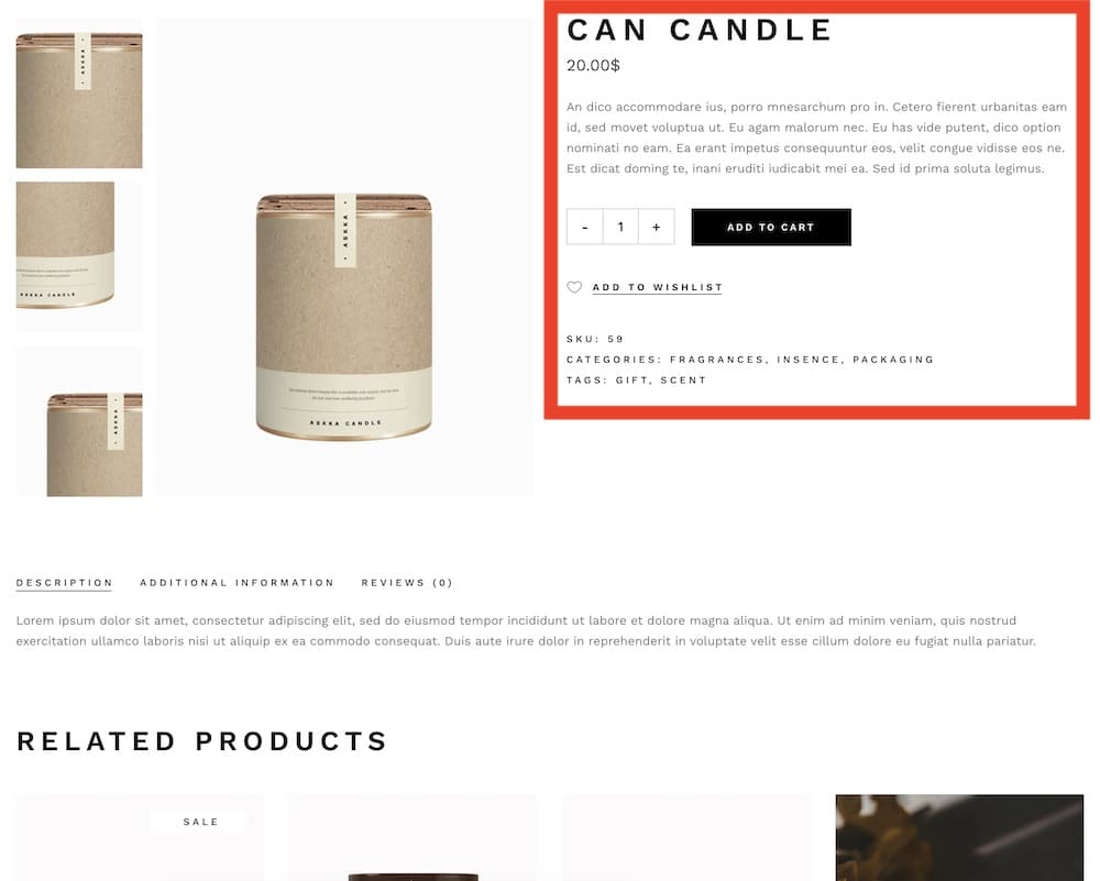 what should a candle product page include