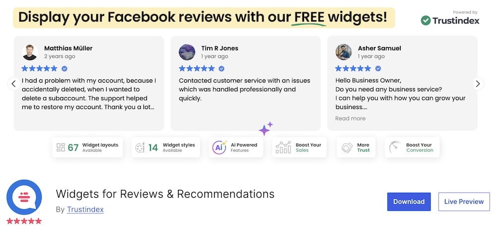 widgets for reviews and recommendations free wp plugin