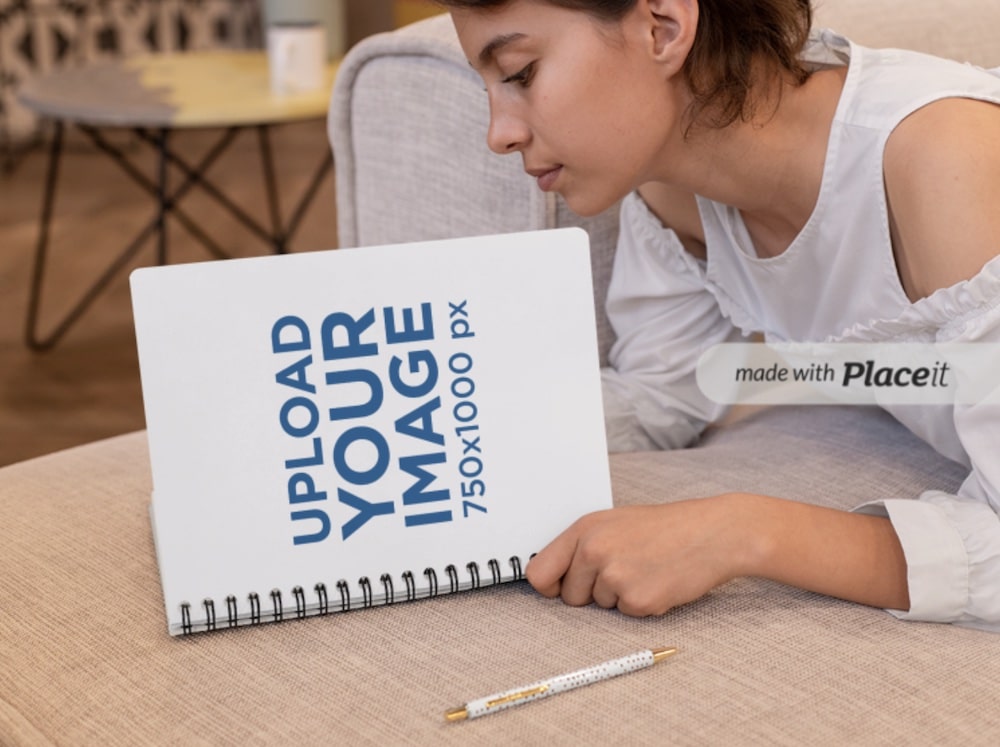 woman reading her notepad mockup