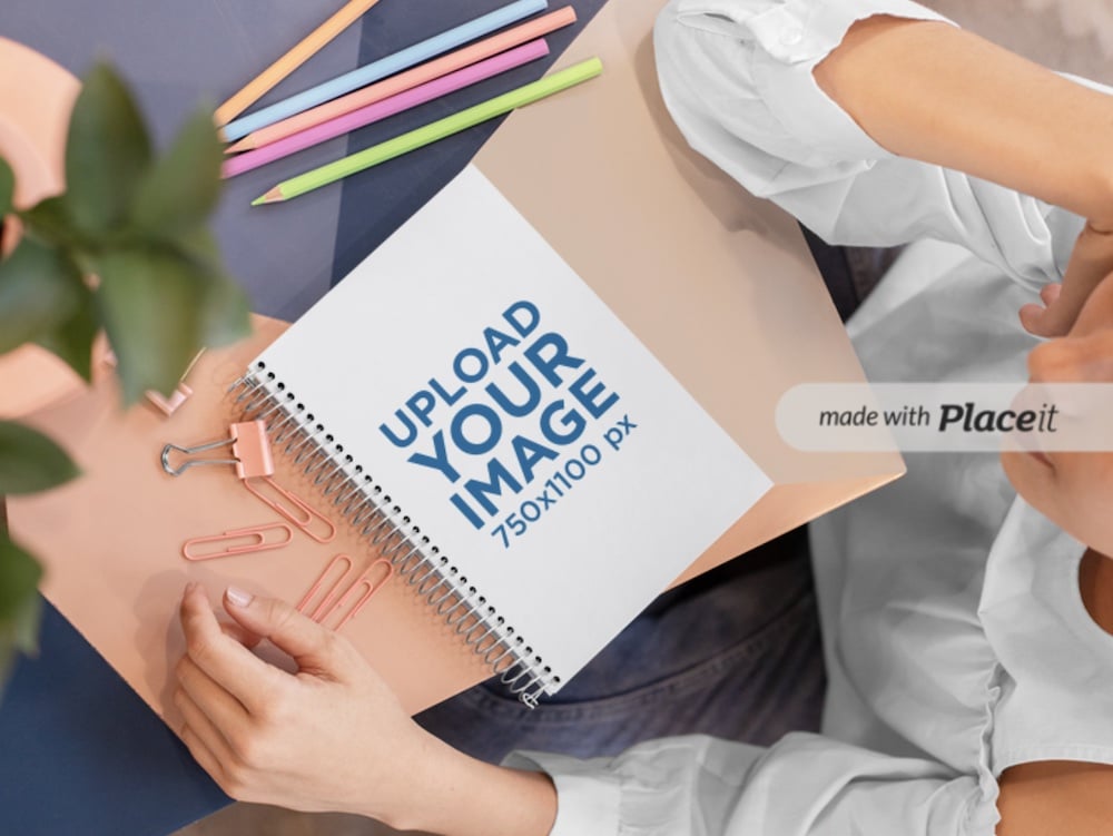 woman studying with her notepad mockup