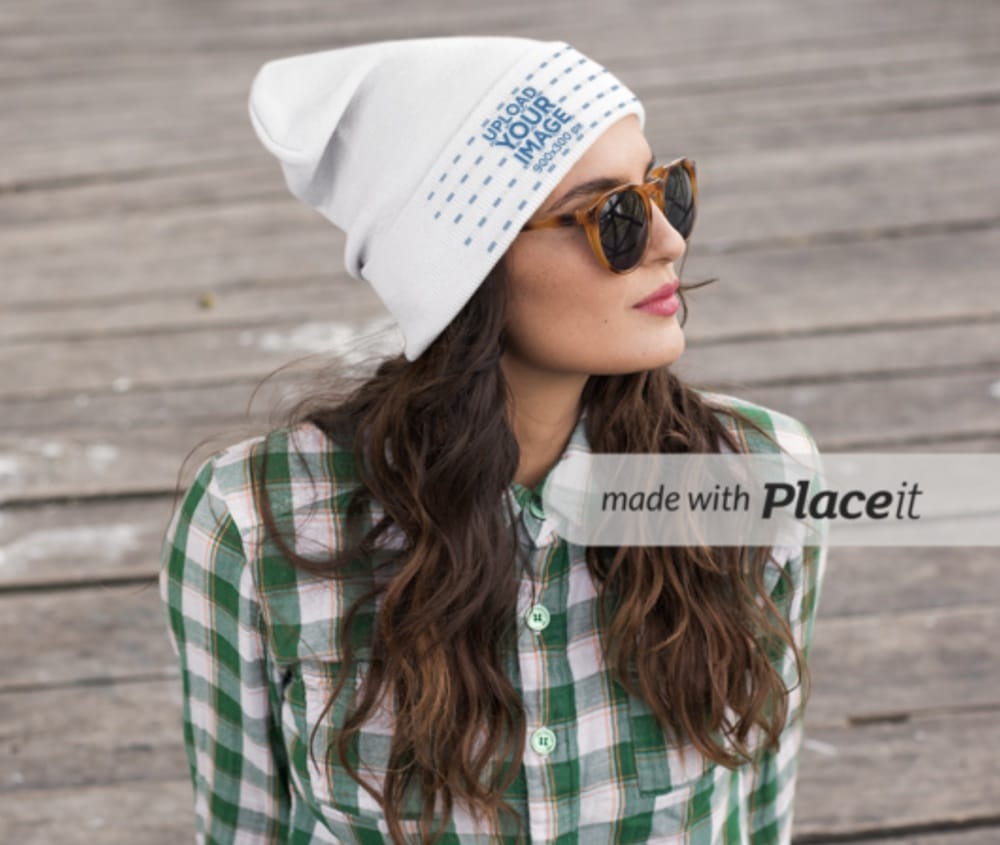 woman wearing a beanie mockup