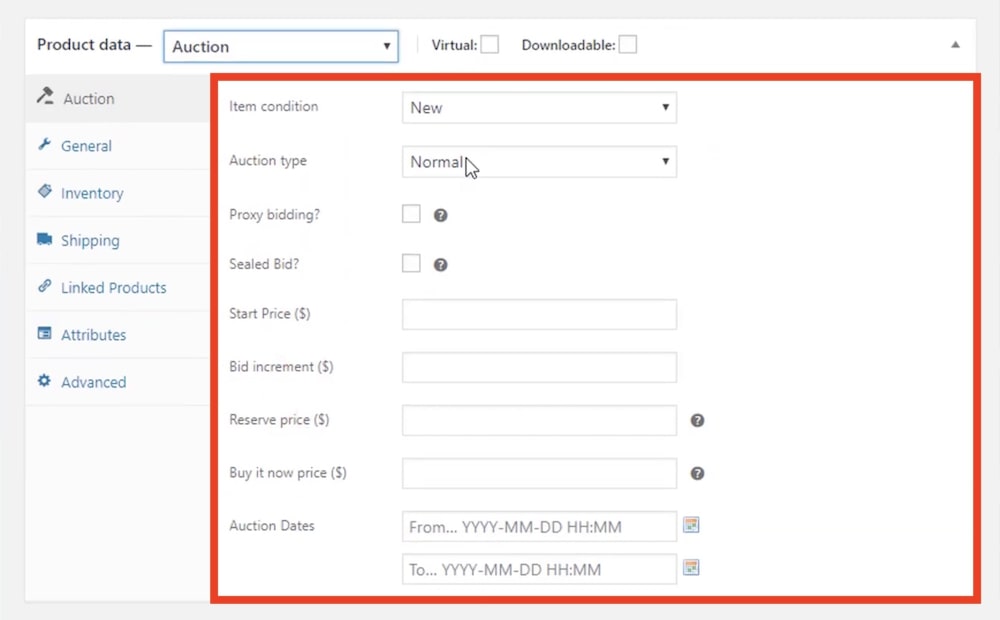 woocommerce simple auctions plugin multiple auction controls
