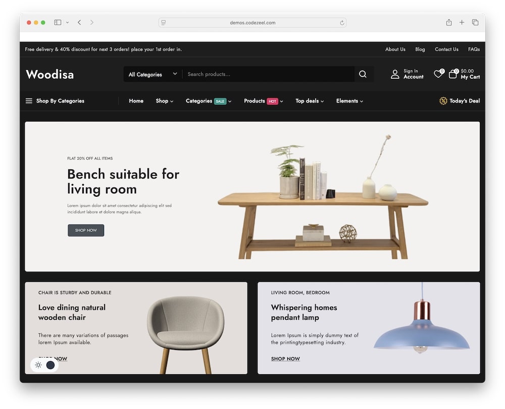 woodisa wordpress theme features