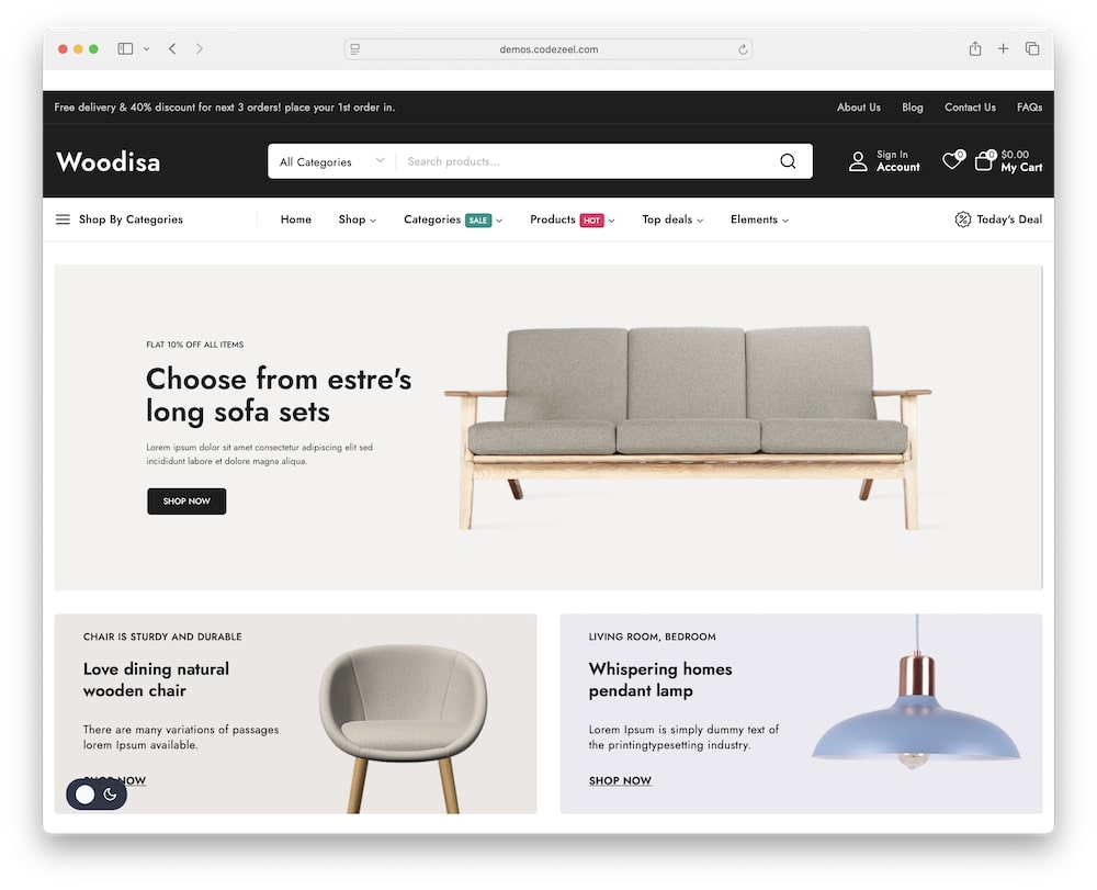 woodisa wordpress theme for selling furniture and home decor