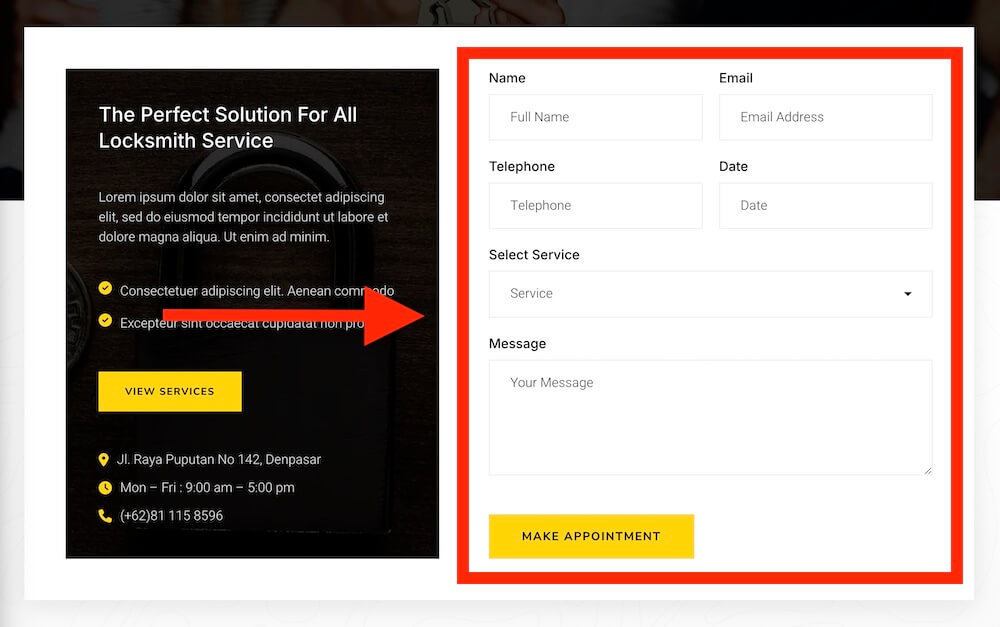 wordpress locksmith theme quote and contact forms