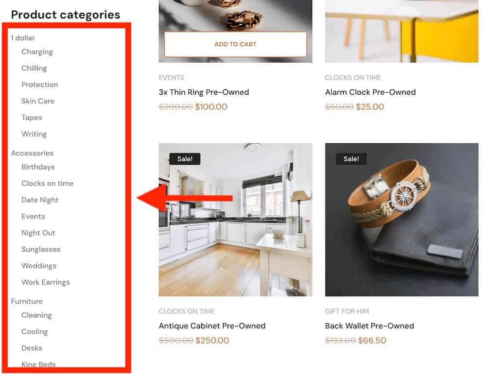 wordpress thrift store theme product filtering