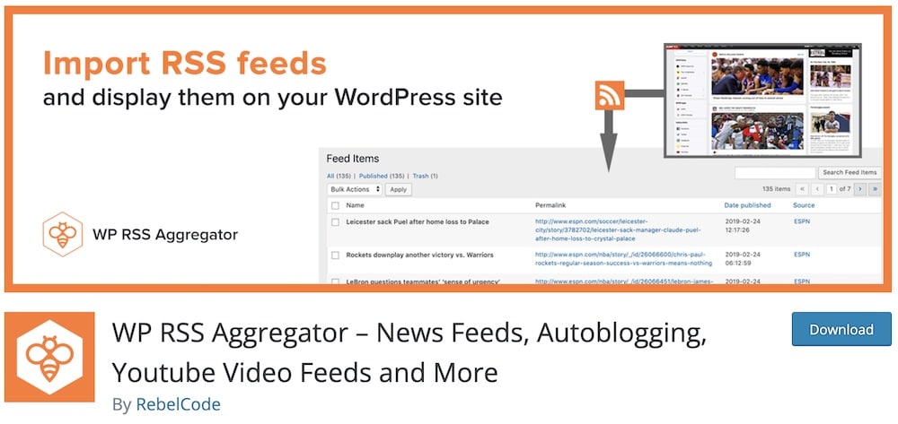 wp rss aggregator free plugin